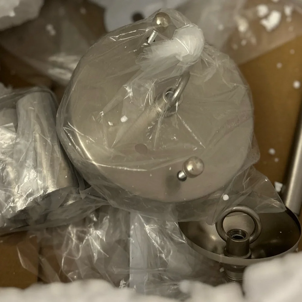 NIB Drum Chandeliers 6-Light Modern Linen Pendant Light, Brushed Nickel Fixture